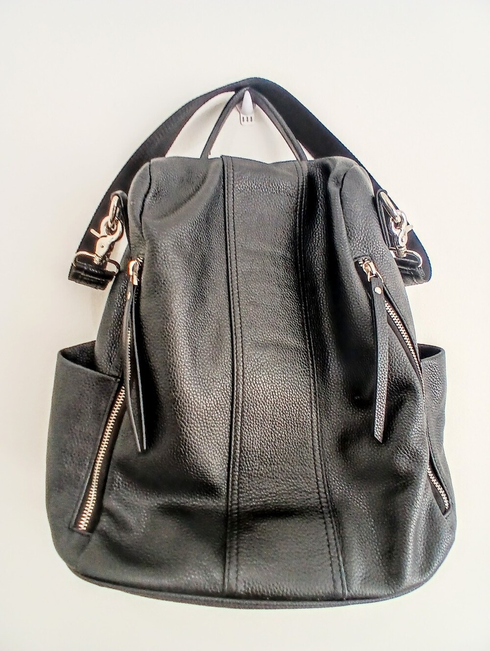 S-ZONE Black Pebbled Leather Backpack Purse Antitheft Rucksack Shoulder Bag